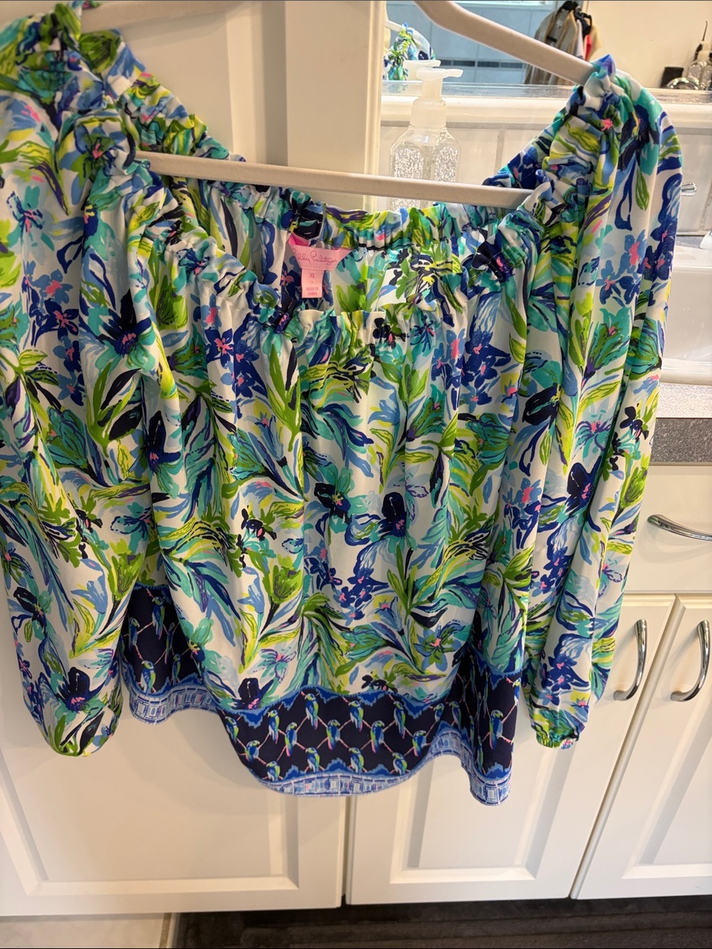 Lilly Pulitzer Floral Off-Shoulder Blouse in Blue & Green